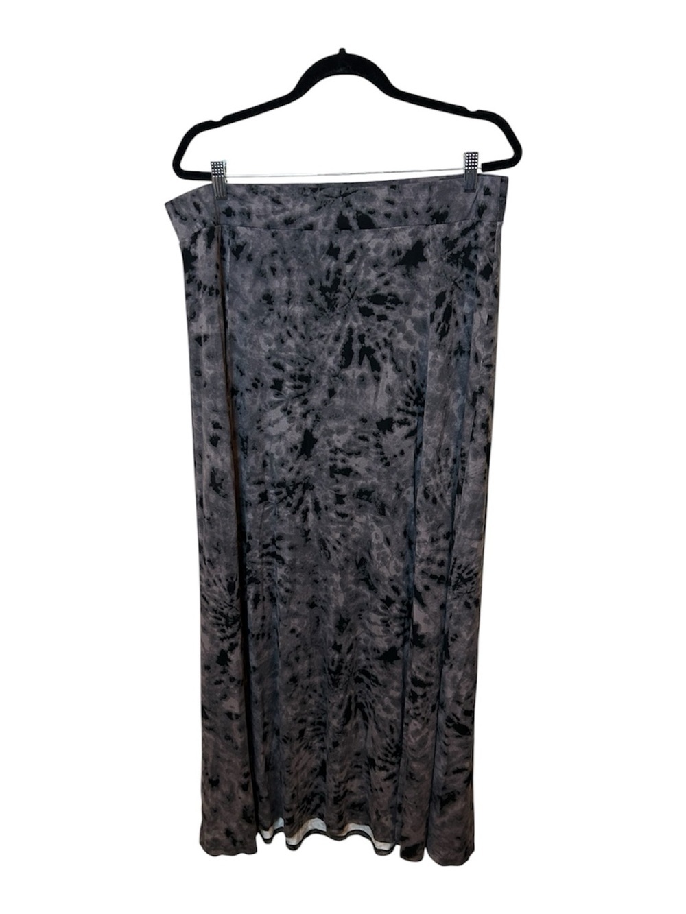 Torrid Maxi Skirt Womens Size 1 Plus Gray Black Tie-Dye Pull On Side Slit